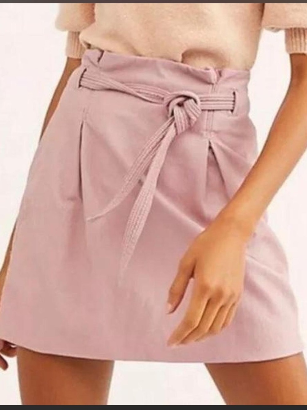 Free People High-Waist Pink Paperbag Belted Mini Skirt